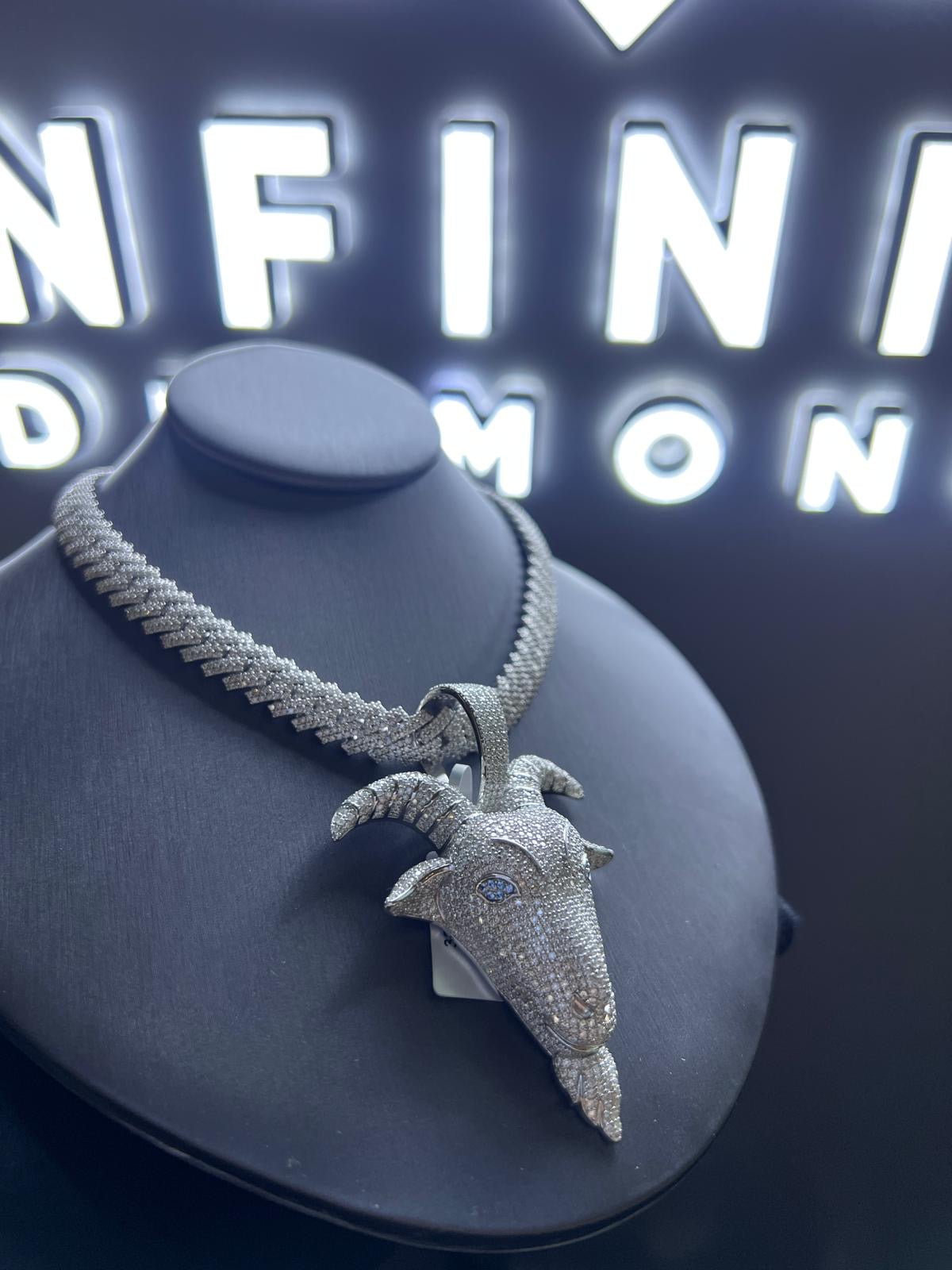 925 Moissanite Cuban chain goat charm