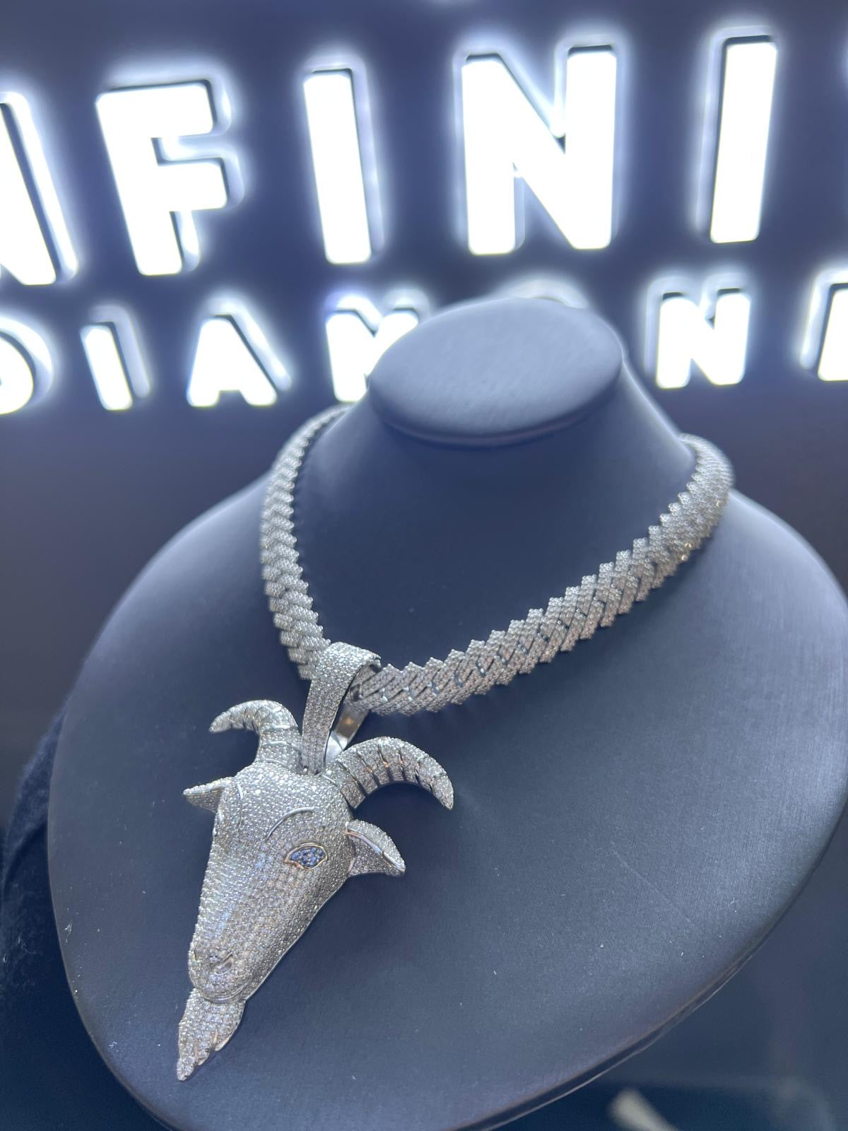 925 Moissanite Cuban chain goat charm