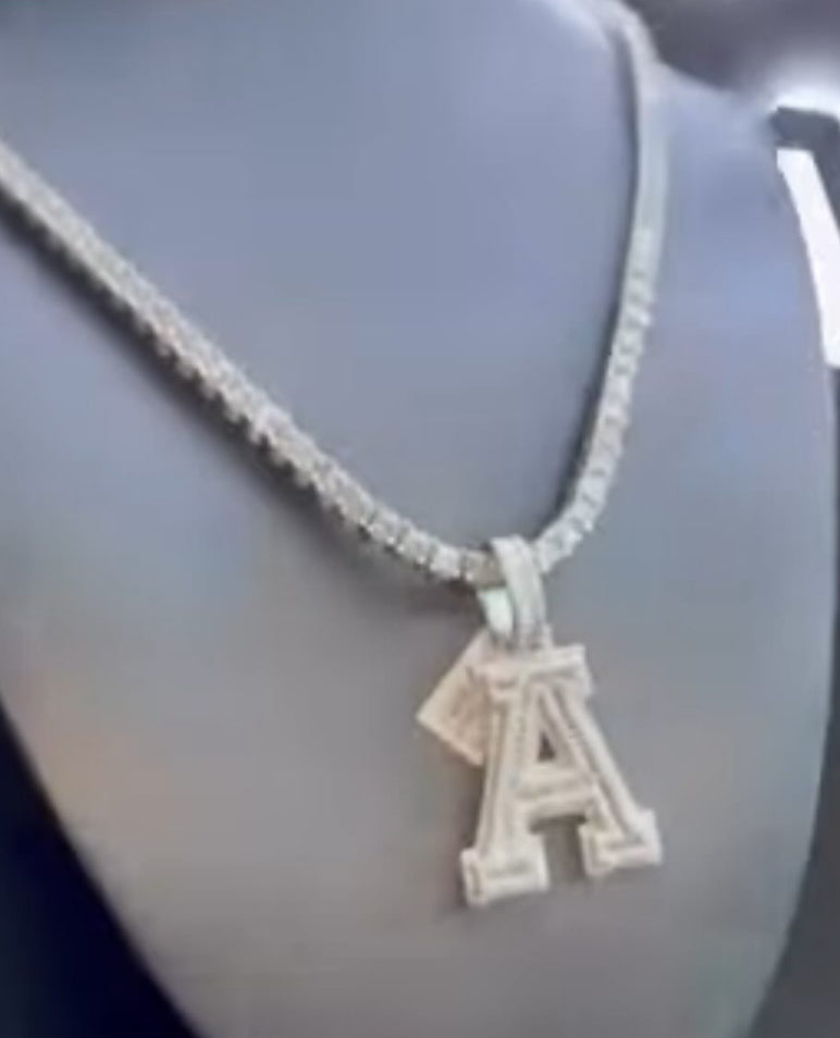Tennis chain 20 inch letter A mossnaiate custom order