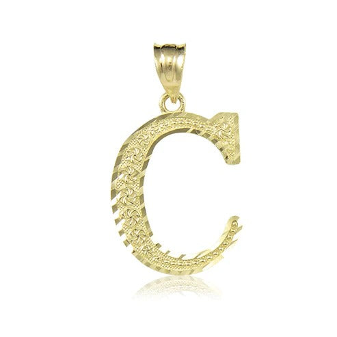 10k Gold Initials Letter Alphabet Diamond Cut Charm Pendant Necklace for Men/Women (Medium)