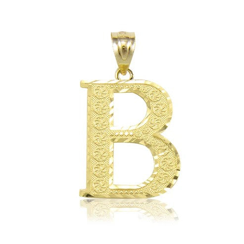 10k Gold Initials Letter Alphabet Diamond Cut Charm Pendant Necklace for Men/Women (Medium)