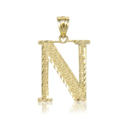 10k Gold Initials Letter Alphabet Diamond Cut Charm Pendant Necklace for Men/Women (Medium)