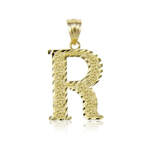 10k Gold Initials Letter Alphabet Diamond Cut Charm Pendant Necklace for Men/Women (Medium)