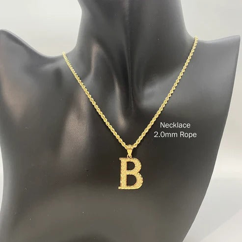 10k Gold Initials Letter Alphabet Diamond Cut Charm Pendant Necklace for Men/Women (Medium)