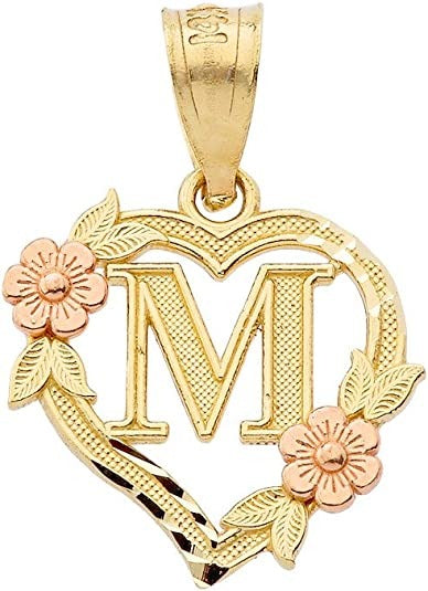 10k Two-Tone Initial Heart Pendant for Women in Yellow and Rose Gold