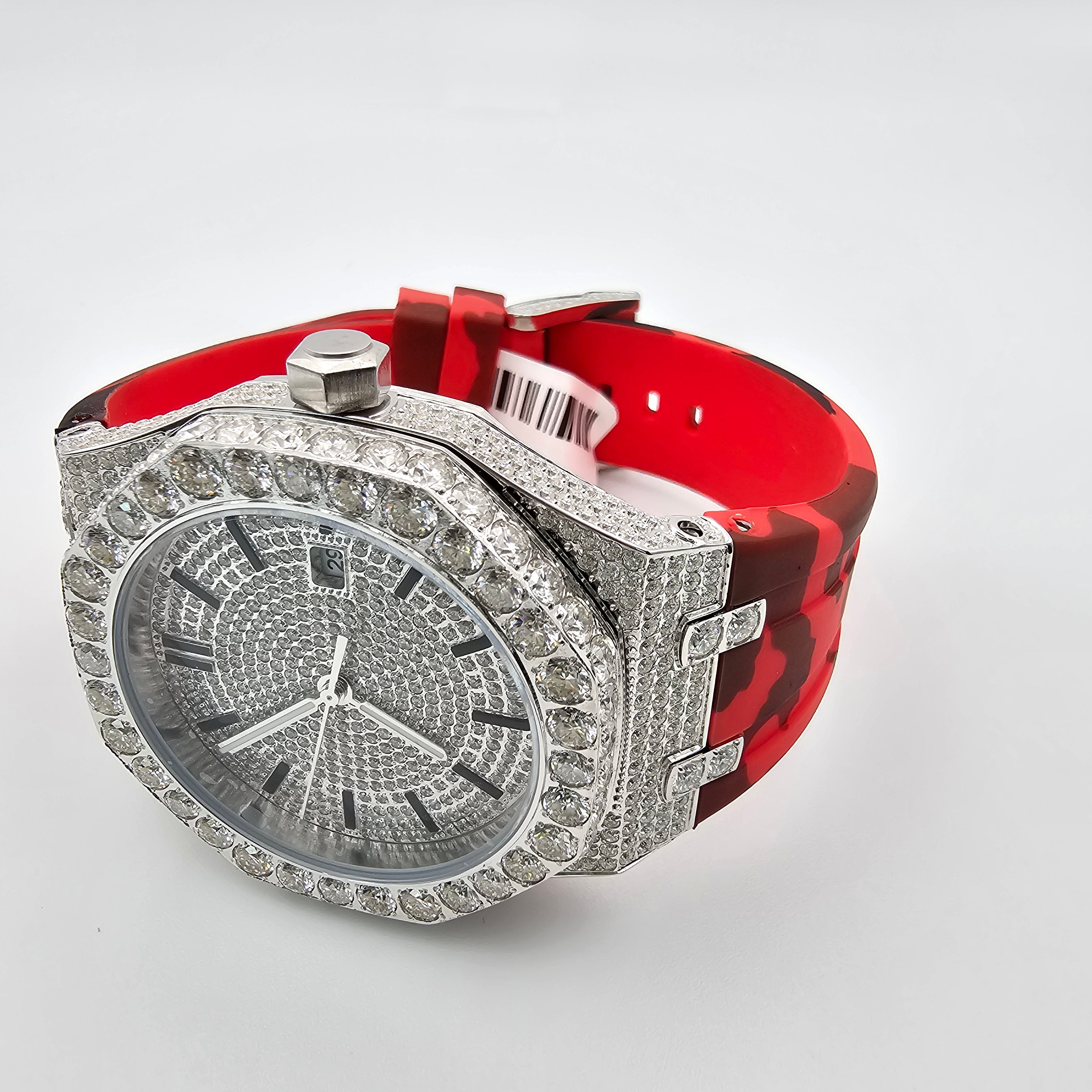 Hip Hop Moissanite Diamond Red Leather Band