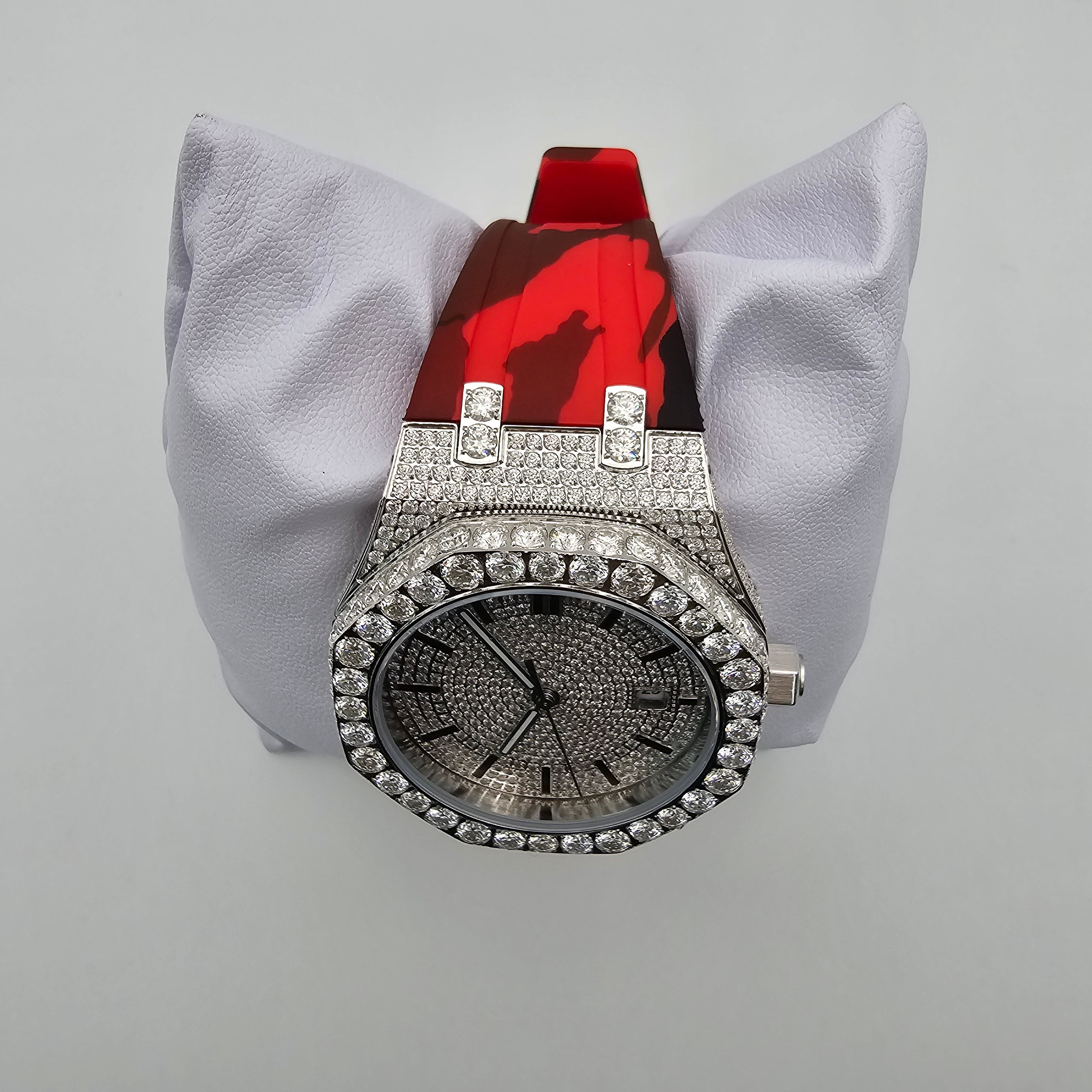 Hip Hop Moissanite Diamond Red Leather Band