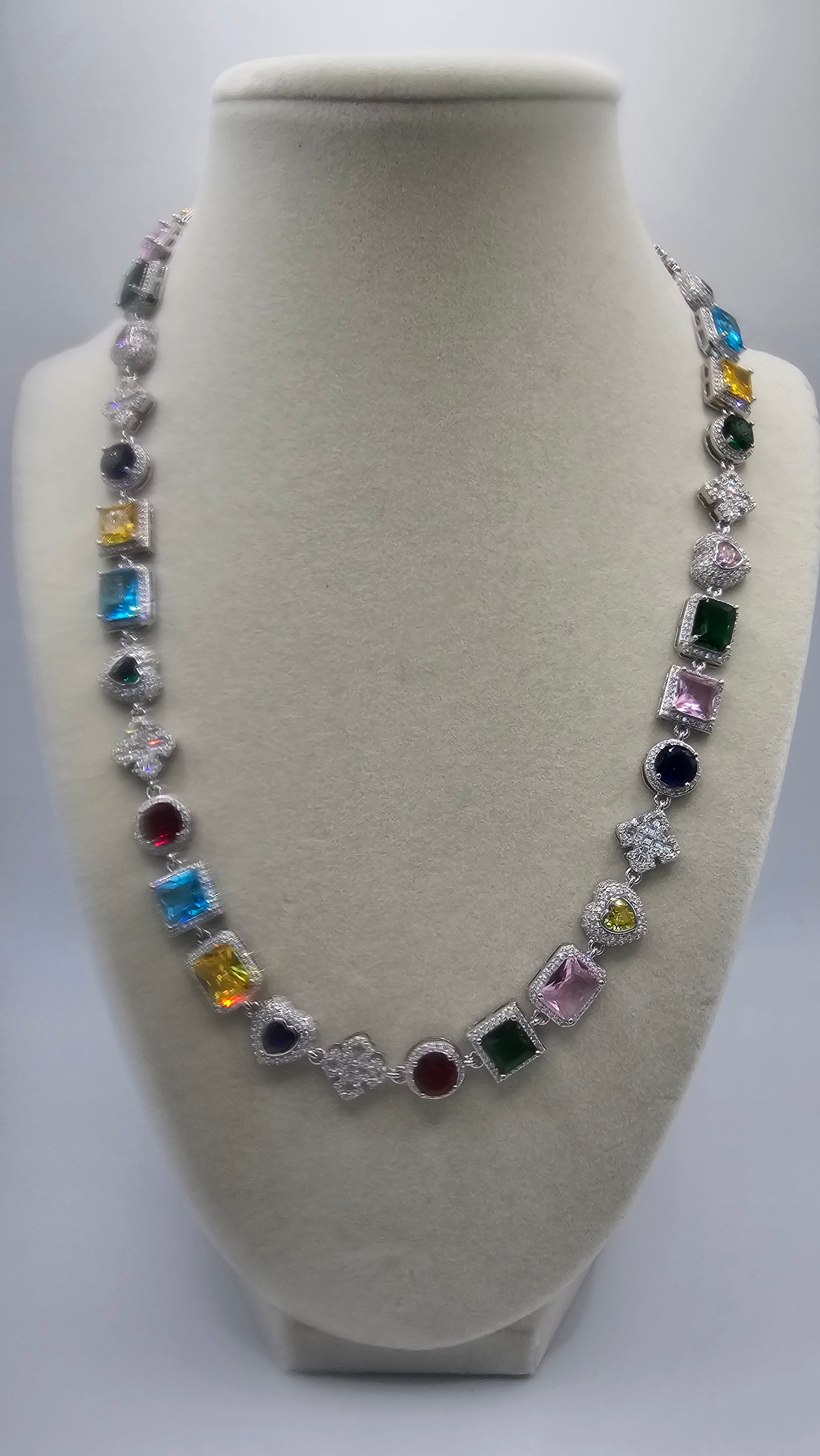 Silver Moissanite Colors Stone Necklace