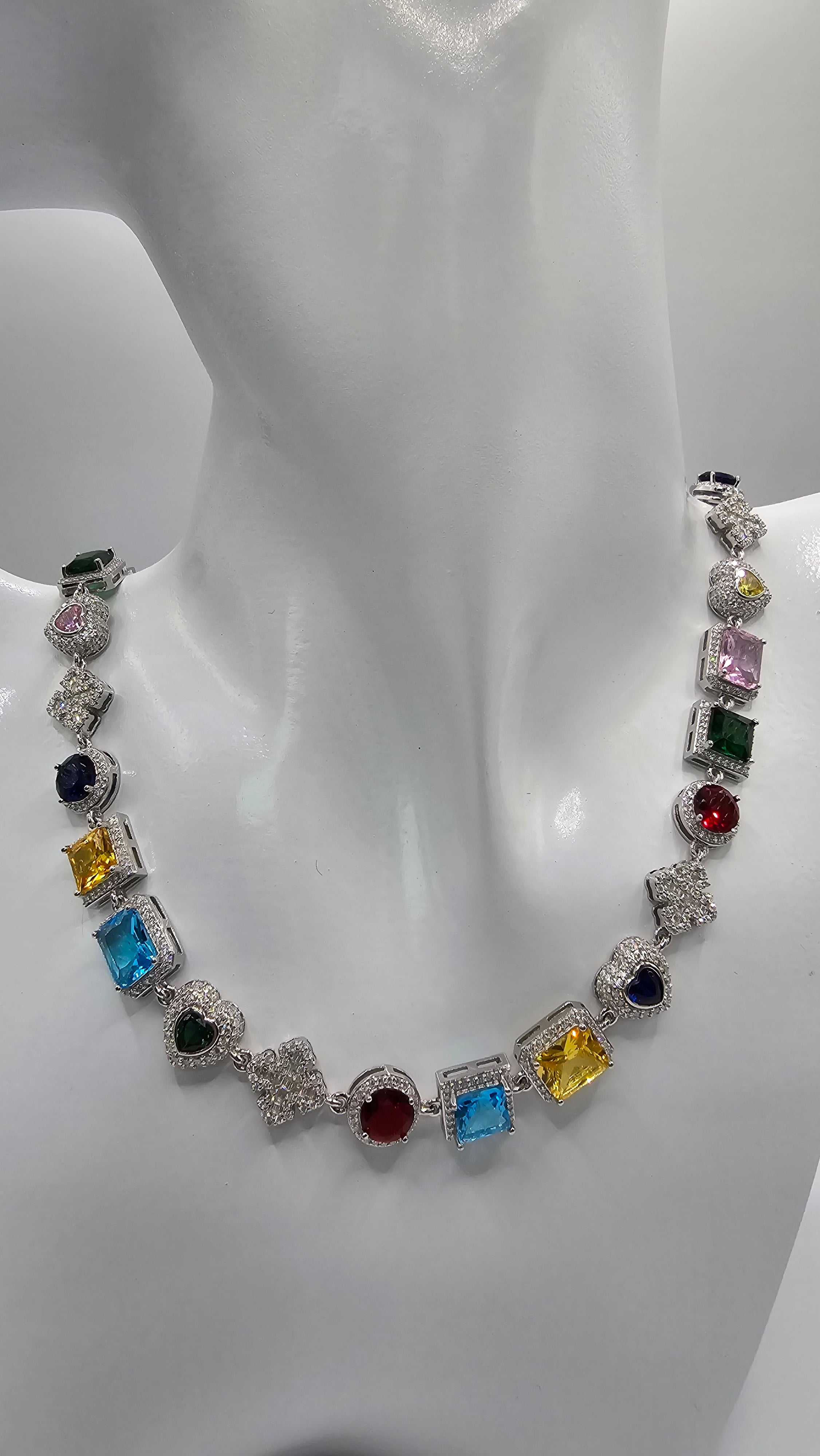 Silver Moissanite Colors Stone Necklace