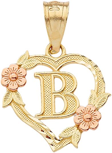 10k Two-Tone Initial Heart Pendant for Women in Yellow and Rose Gold