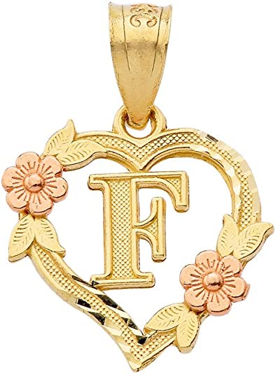 10k Two-Tone Initial Heart Pendant for Women in Yellow and Rose Gold