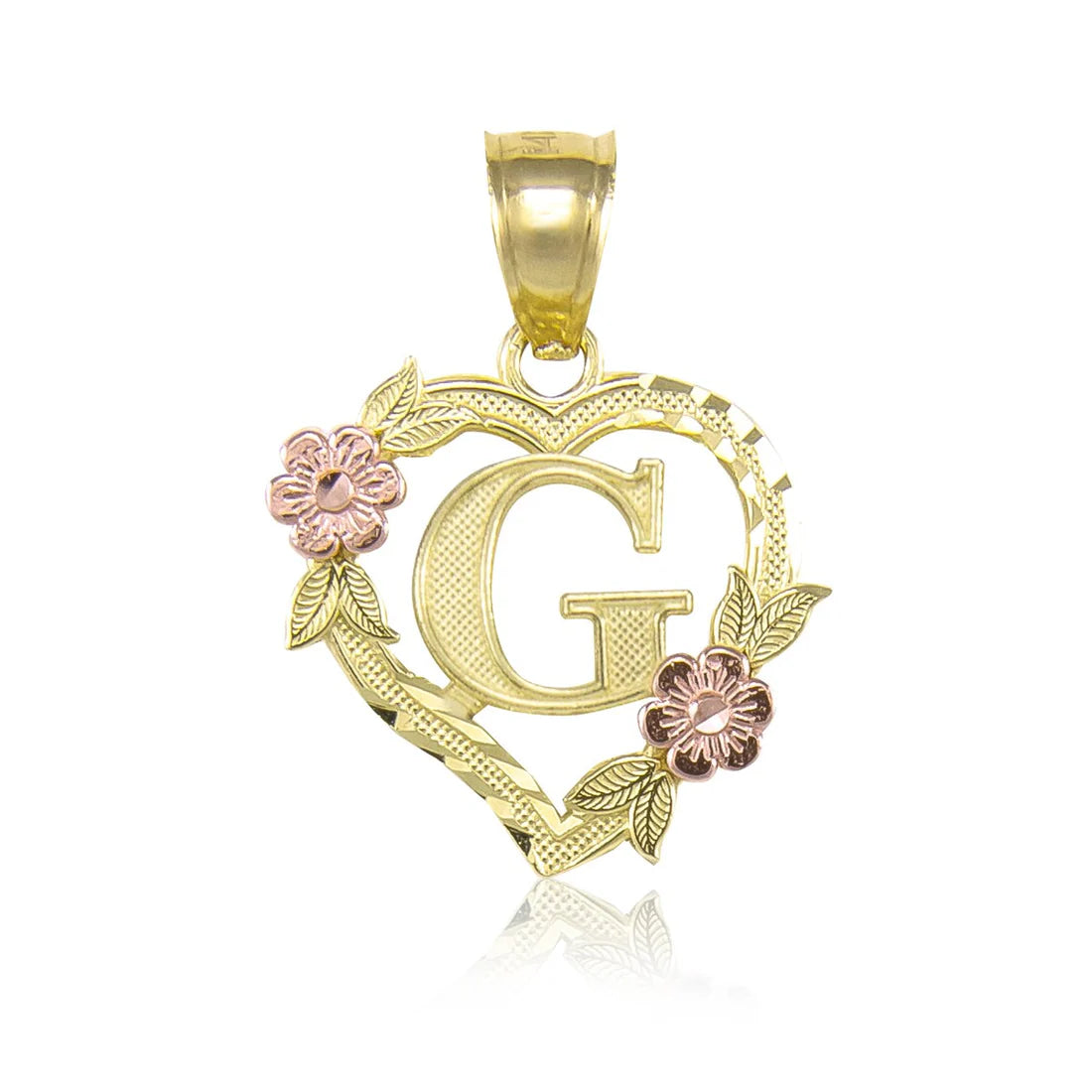 10k Two-Tone Initial Heart Pendant for Women in Yellow and Rose Gold