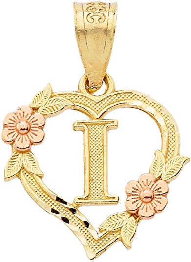 10k Two-Tone Initial Heart Pendant for Women in Yellow and Rose Gold