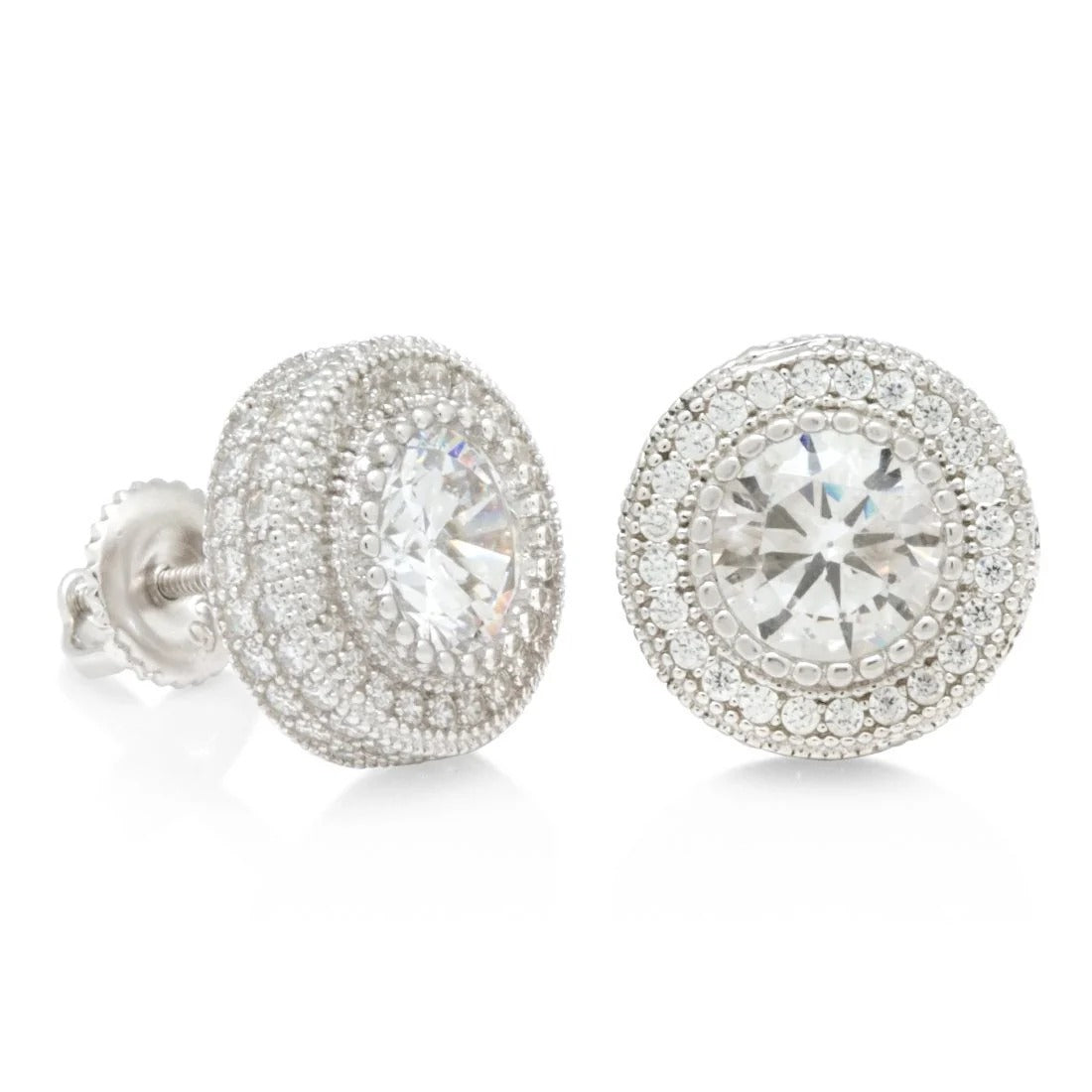 925 ICED BUTTON STUD EARRINGS