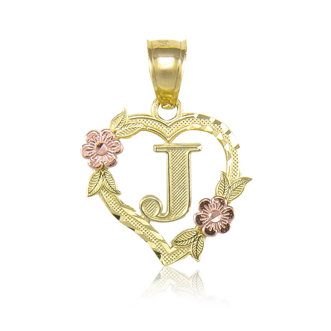 10k Two-Tone Initial Heart Pendant for Women in Yellow and Rose Gold