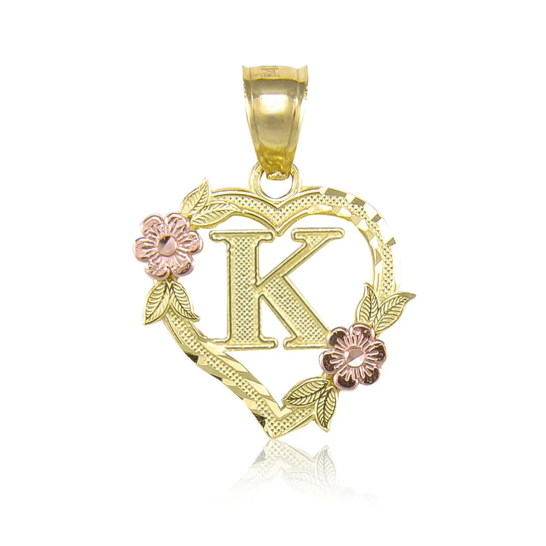 10k Two-Tone Initial Heart Pendant for Women in Yellow and Rose Gold