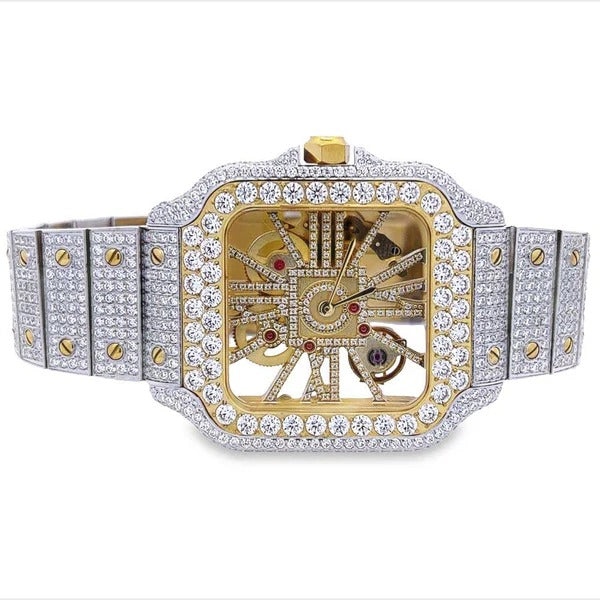 Moissanite VVS Skeleton Iced Out Baller Square Steel Watch