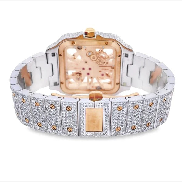 Moissanite VVS Skeleton Iced Out Baller Square Steel Watch