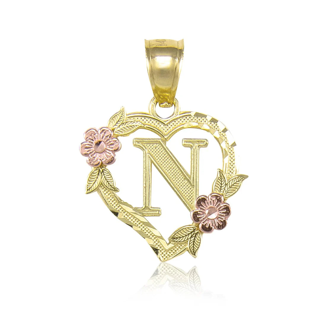 10k Two-Tone Initial Heart Pendant for Women in Yellow and Rose Gold