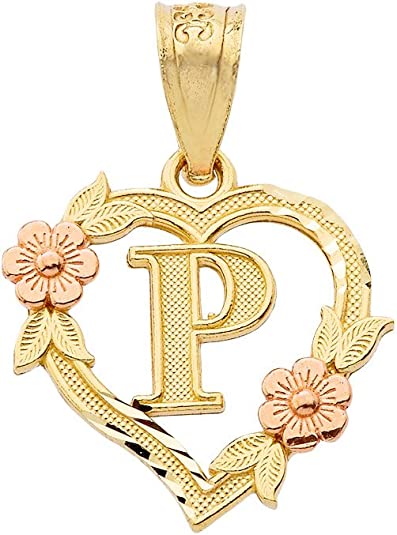 10k Two-Tone Initial Heart Pendant for Women in Yellow and Rose Gold