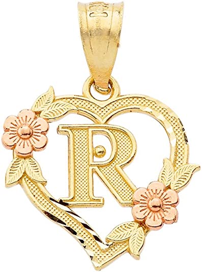 10k Two-Tone Initial Heart Pendant for Women in Yellow and Rose Gold