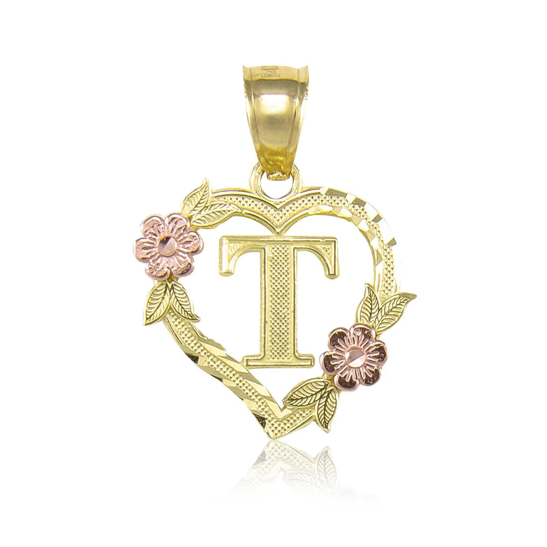 10k Two-Tone Initial Heart Pendant for Women in Yellow and Rose Gold