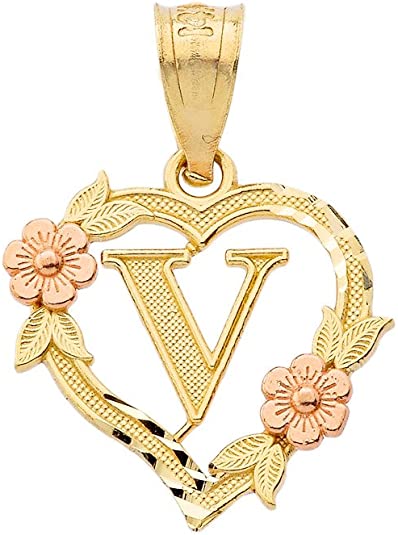 10k Two-Tone Initial Heart Pendant for Women in Yellow and Rose Gold