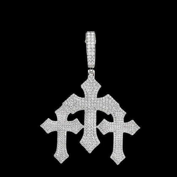 Silver Moissanite Three Cross Pendant