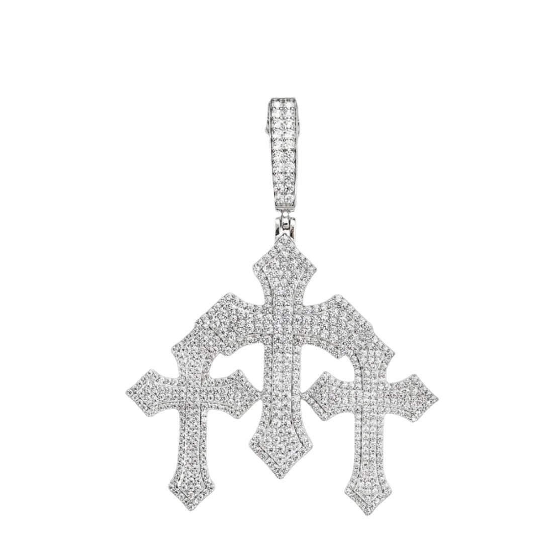 Silver Moissanite Three Cross Pendant