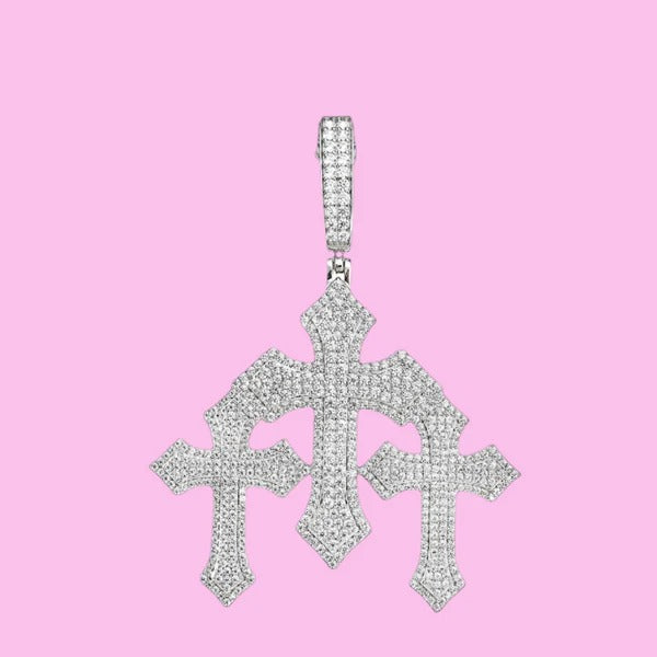 Silver Moissanite Three Cross Pendant