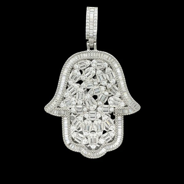 Silver Moissanite Hamsa Pendant