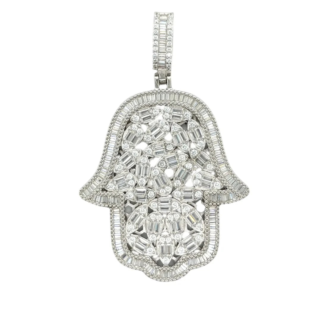 Silver Moissanite Hamsa Pendant