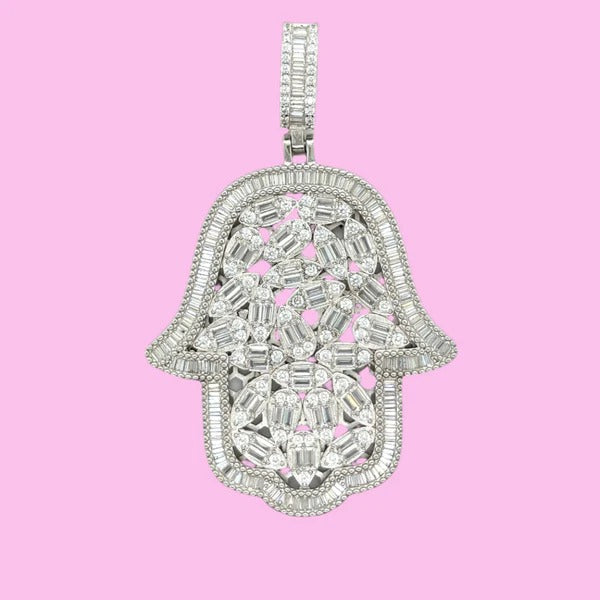 Silver Moissanite Hamsa Pendant