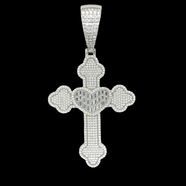 Silver Moissanite Heart Cross Pendant