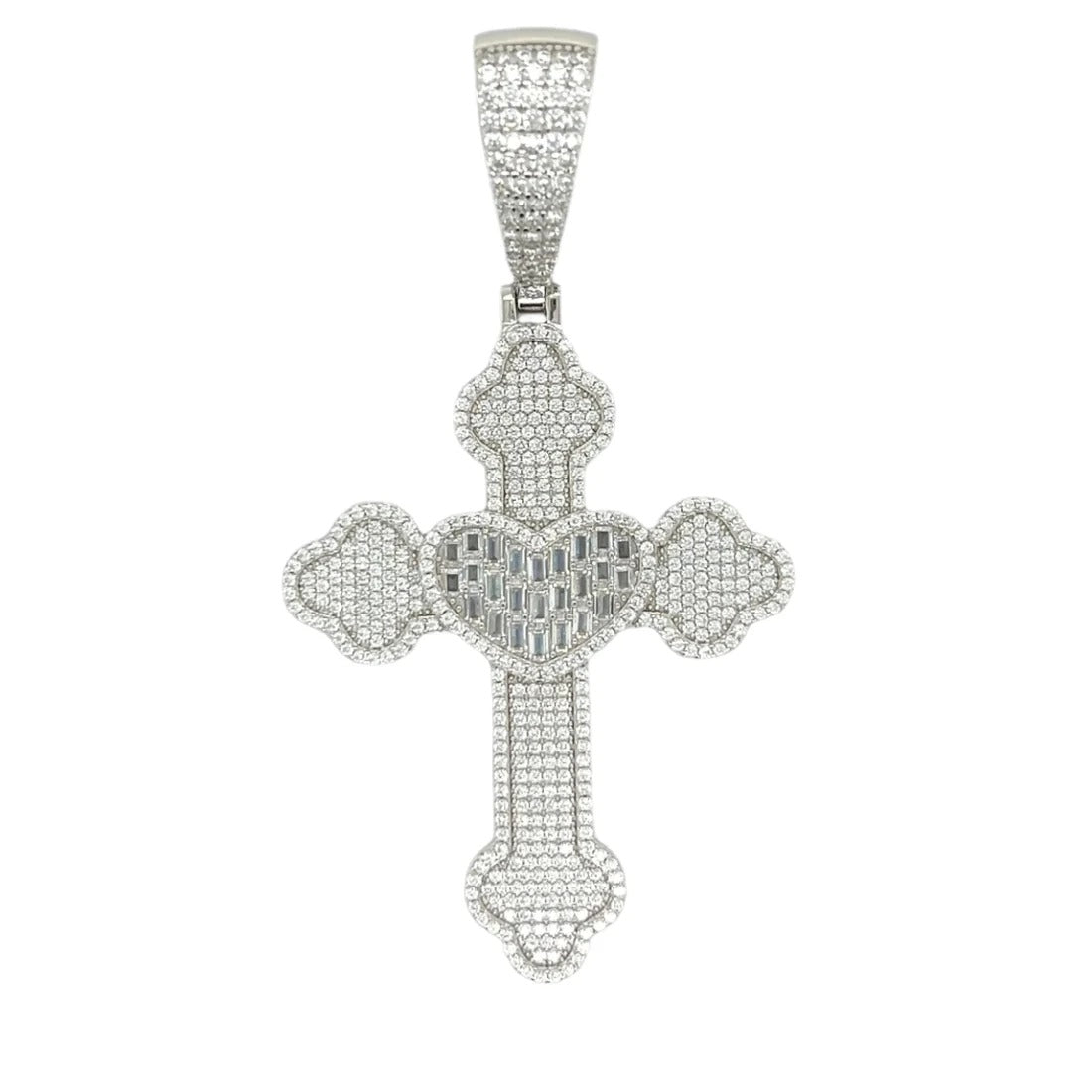 Silver Moissanite Heart Cross Pendant