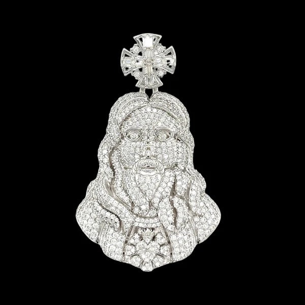 Rhodium 45MM Moissanite Jesus Face Pendant Stunning 925 Sterling Silver