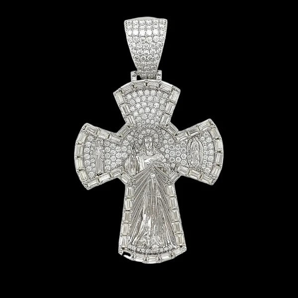 Rhodium Moissanite Saint Cross Pendant Stunning 925 Sterling Silver