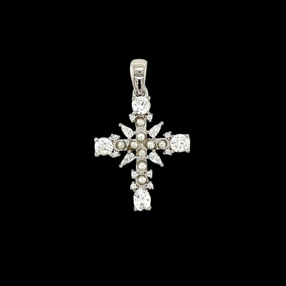 Rhodium MOISSANITE Pearl Cross Pendant 925 Sterling Silver