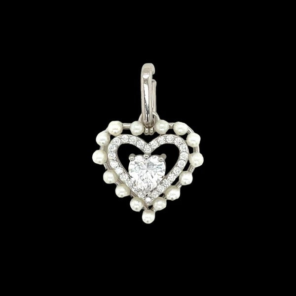 Rhodium MOISSANITE Heart Pearl Pendant 925 Sterling Silver