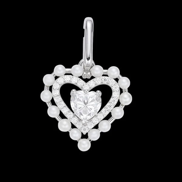 Rhodium MOISSANITE Heart Pearl Pendant 925 Sterling Silver