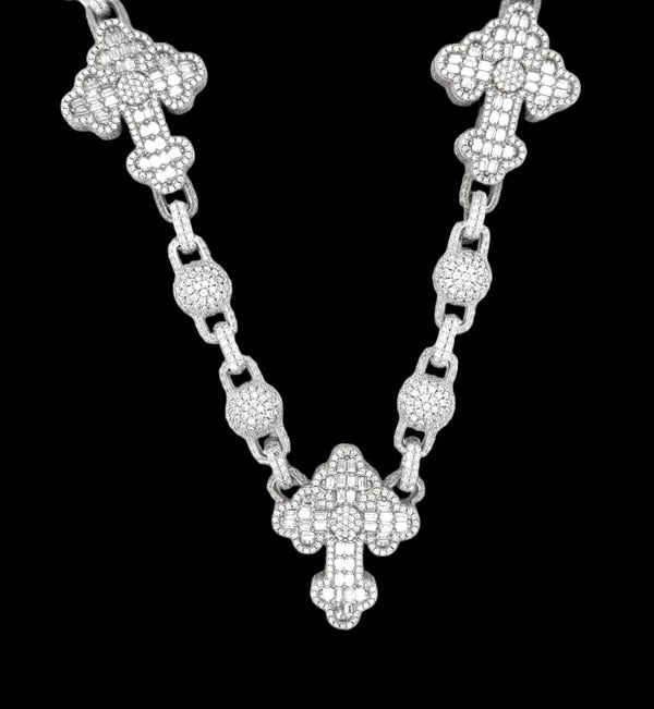 Rhodium 10MM CROSS & BEADS Chain