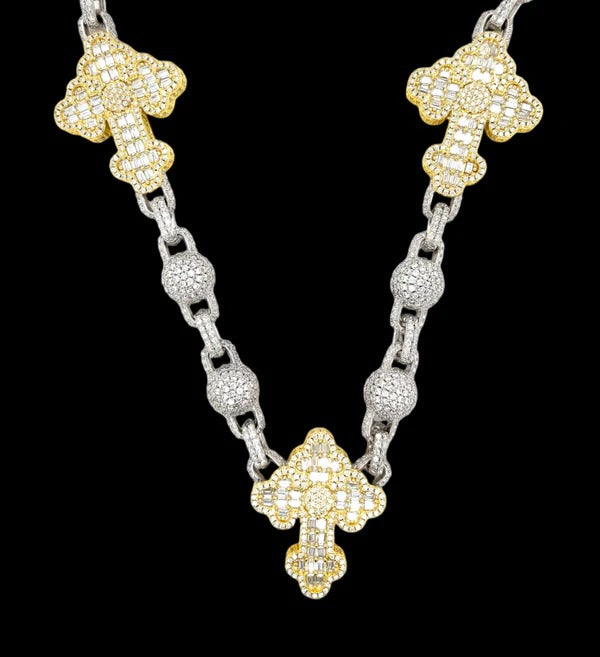 Rhodium 10MM CROSS & BEADS Chain