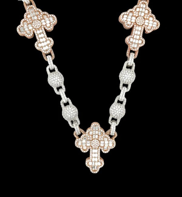 Rhodium 10MM CROSS & BEADS Chain