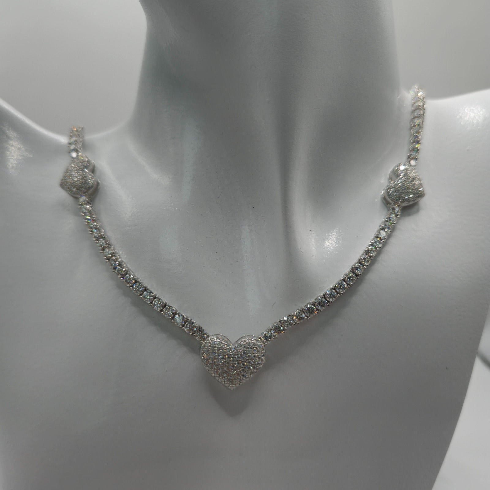 925 Sterling Silver Moissanite Tennis Chain With Hearts