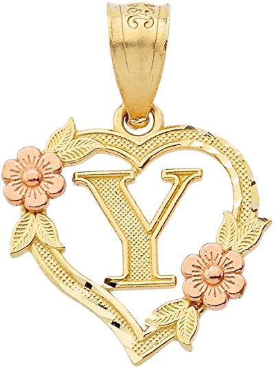 10k Two-Tone Initial Heart Pendant for Women in Yellow and Rose Gold