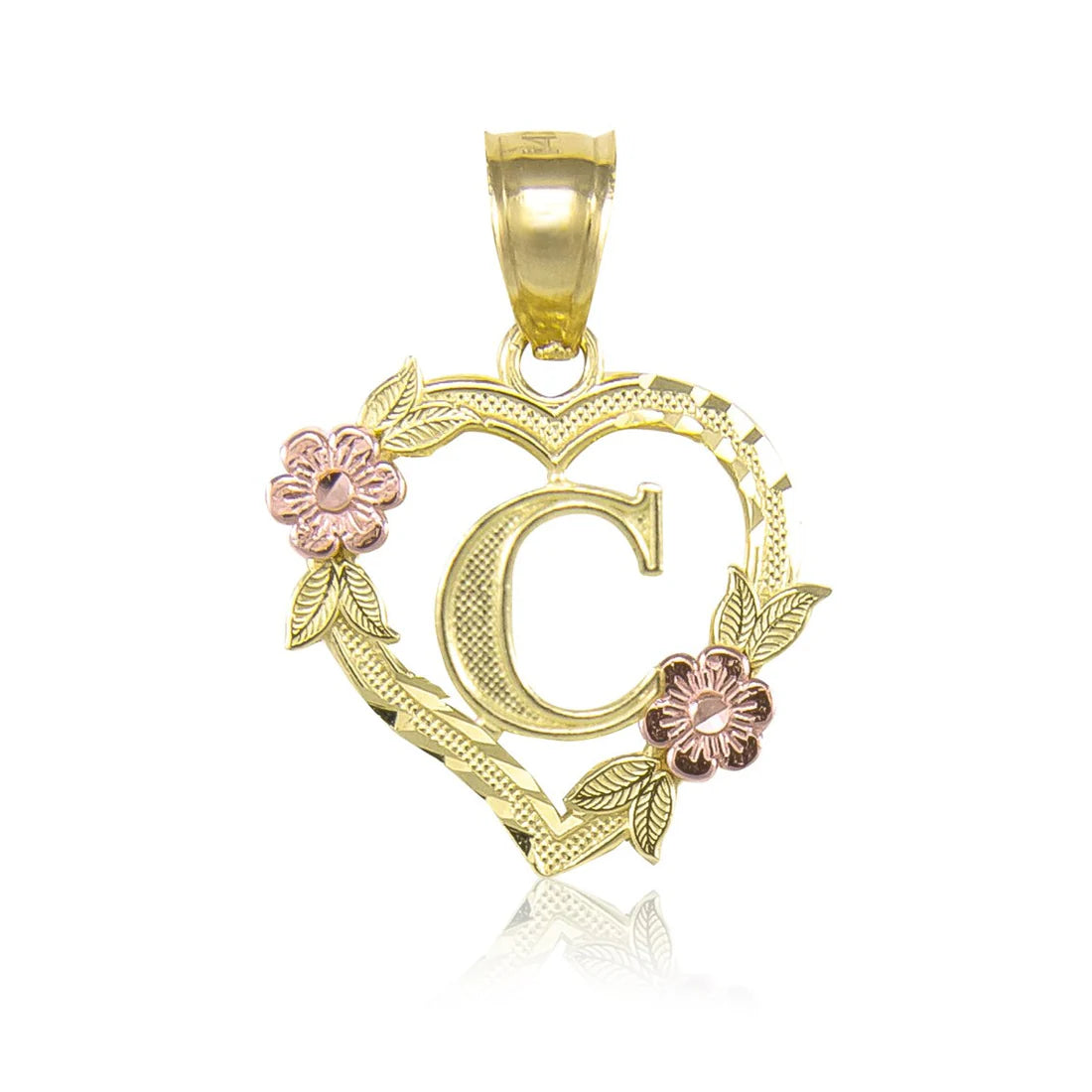 10k Two-Tone Initial Heart Pendant for Women in Yellow and Rose Gold