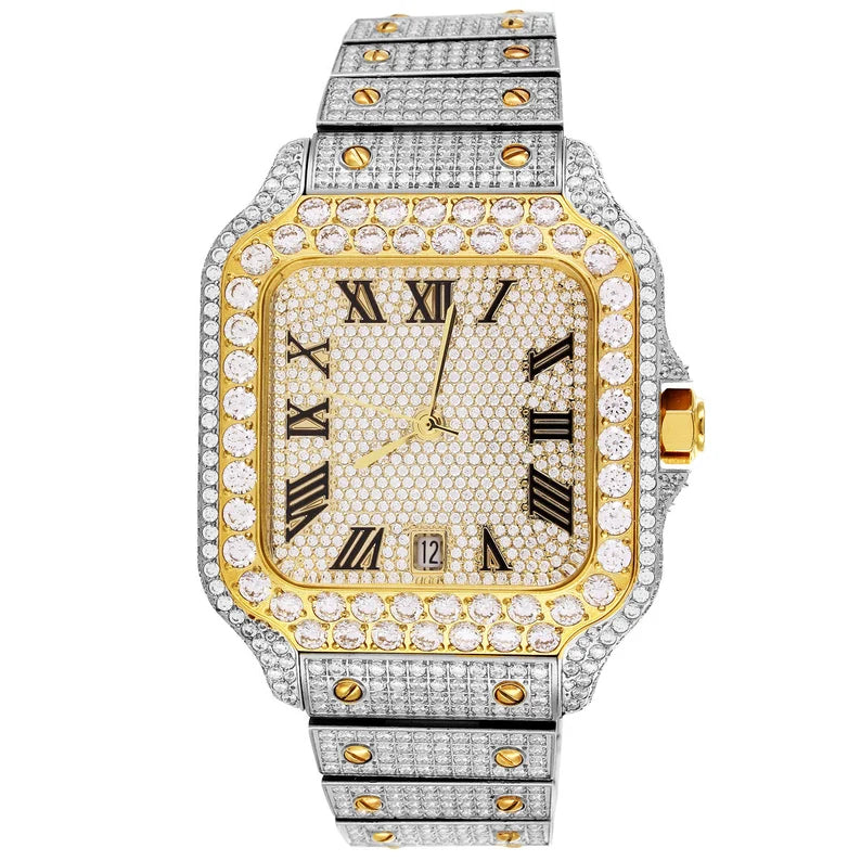 Two Tone Gold Finish Stainless Steel Moissanite Watch