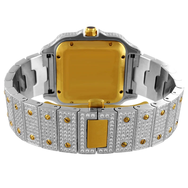 Two Tone Gold Finish Stainless Steel Moissanite Watch